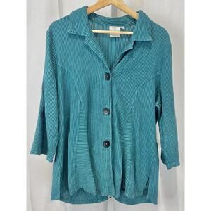 MILL VALLEY Clothing Co Trumpet Shirt Button Up 3/4 Sleeve Cotton Linen Green L